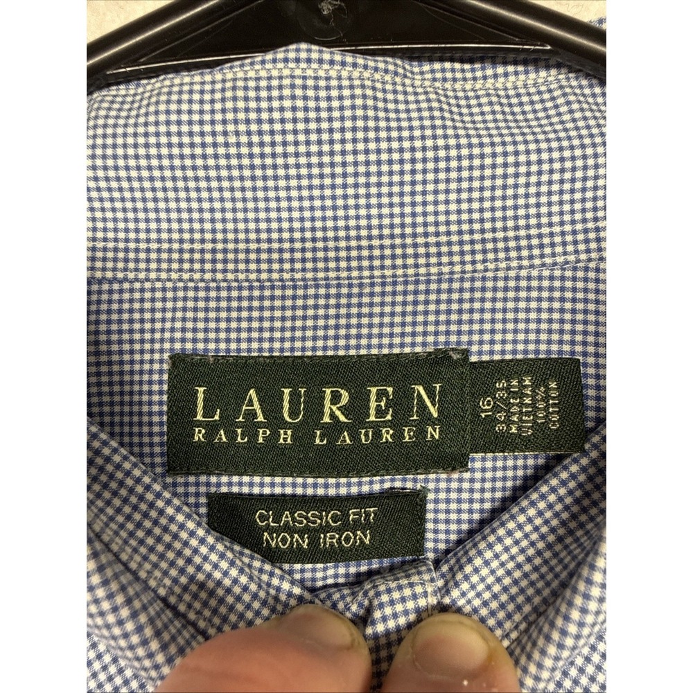 Lauren Ralph Lauren Mens 16 34/35 Classic Fit Blue Gingham Non Iron Dress Shirt - Picture 15 of 16